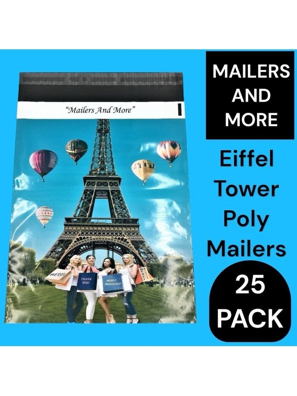 25 10X13 Shopping Girls Eiffel Tower Paris Poly Mailers Flat Shipping Envelopes - Picture 3 of 10